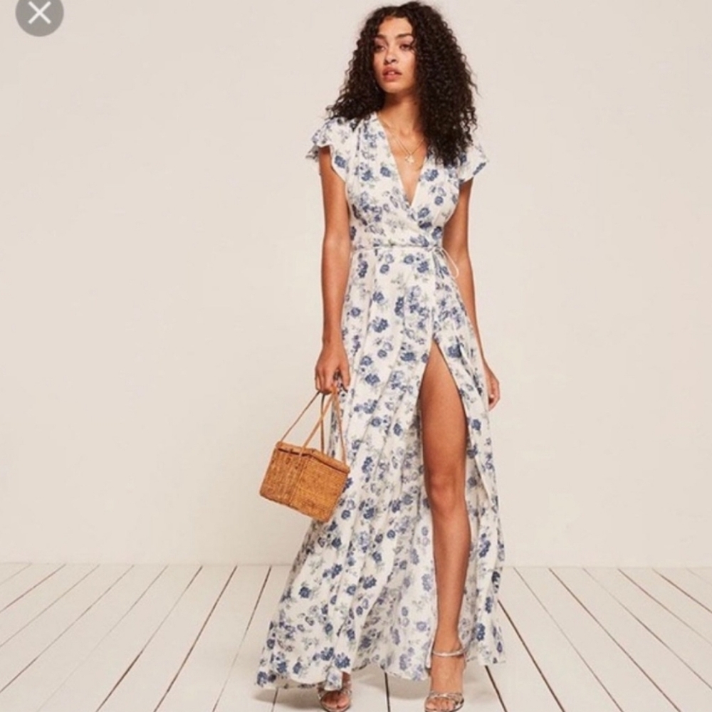Reformation S Floral Sparrow Maxi Wrap Dress